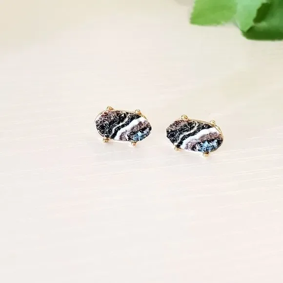 tiny Marble Druzy Stud Earrings - Picture 6 of 9